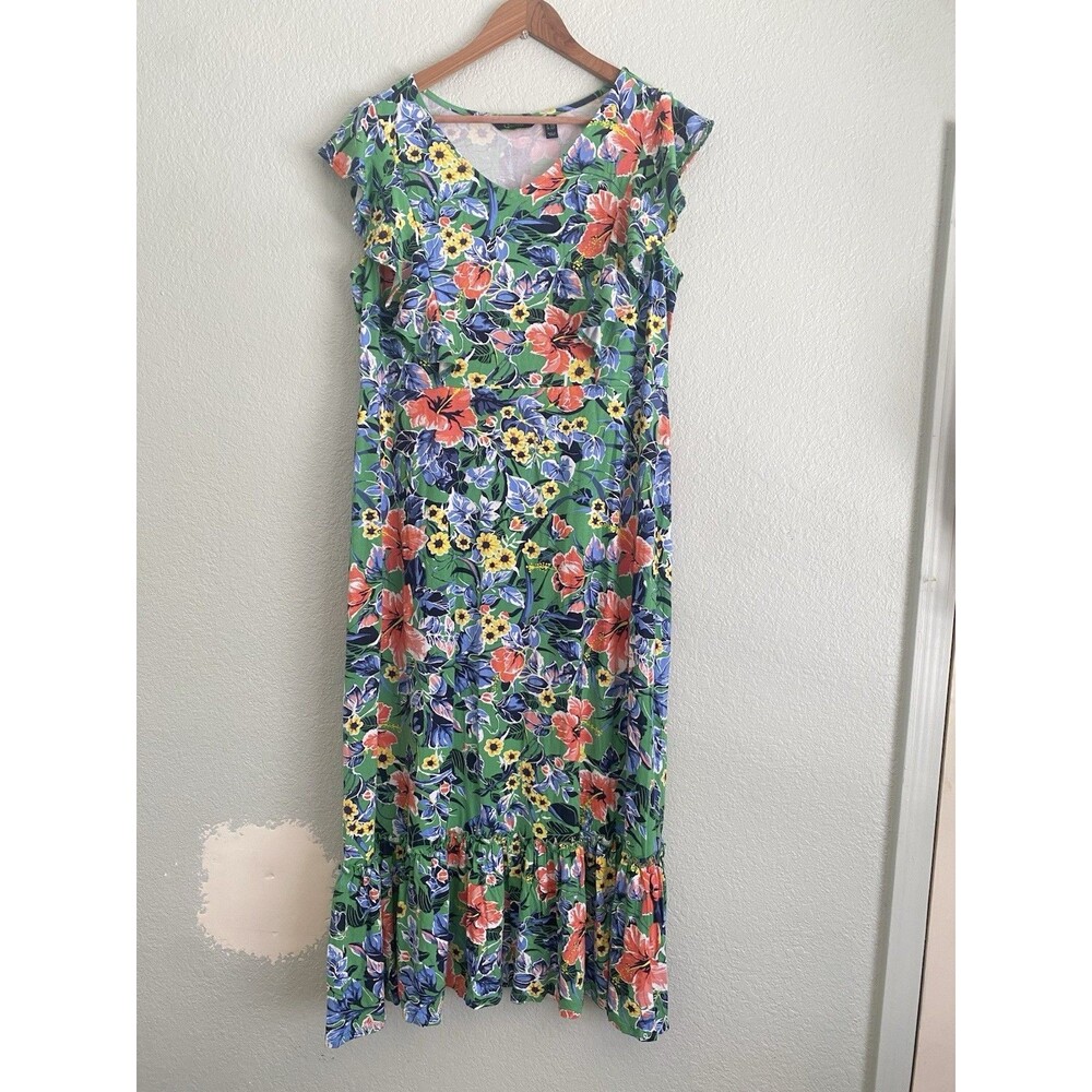 C. Wonder Tropical Floral Midi Dress LP Cottagecore Summer Ruffle V-Neck - Picture 2 of 13